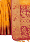 YELLOW-RED JACQUARD BALATON SILK SAREE WITH GOLD JARI BUTTI