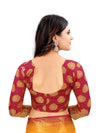 YELLOW-RED JACQUARD BALATON SILK SAREE WITH GOLD JARI BUTTI