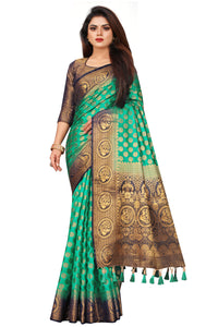 RAMA-NAVY BLUE JACQUARD BALATON SILK SAREE WITH GOLD JARI BUTTI