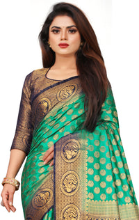 RAMA-NAVY BLUE JACQUARD BALATON SILK SAREE WITH GOLD JARI BUTTI