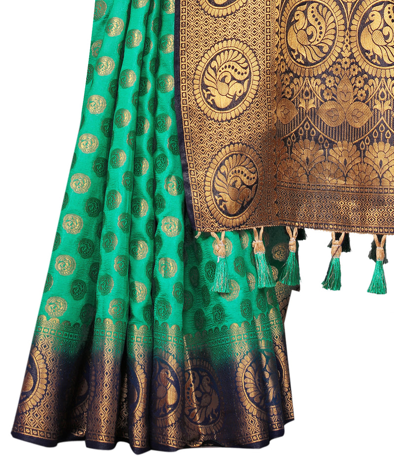 RAMA-NAVY BLUE JACQUARD BALATON SILK SAREE WITH GOLD JARI BUTTI