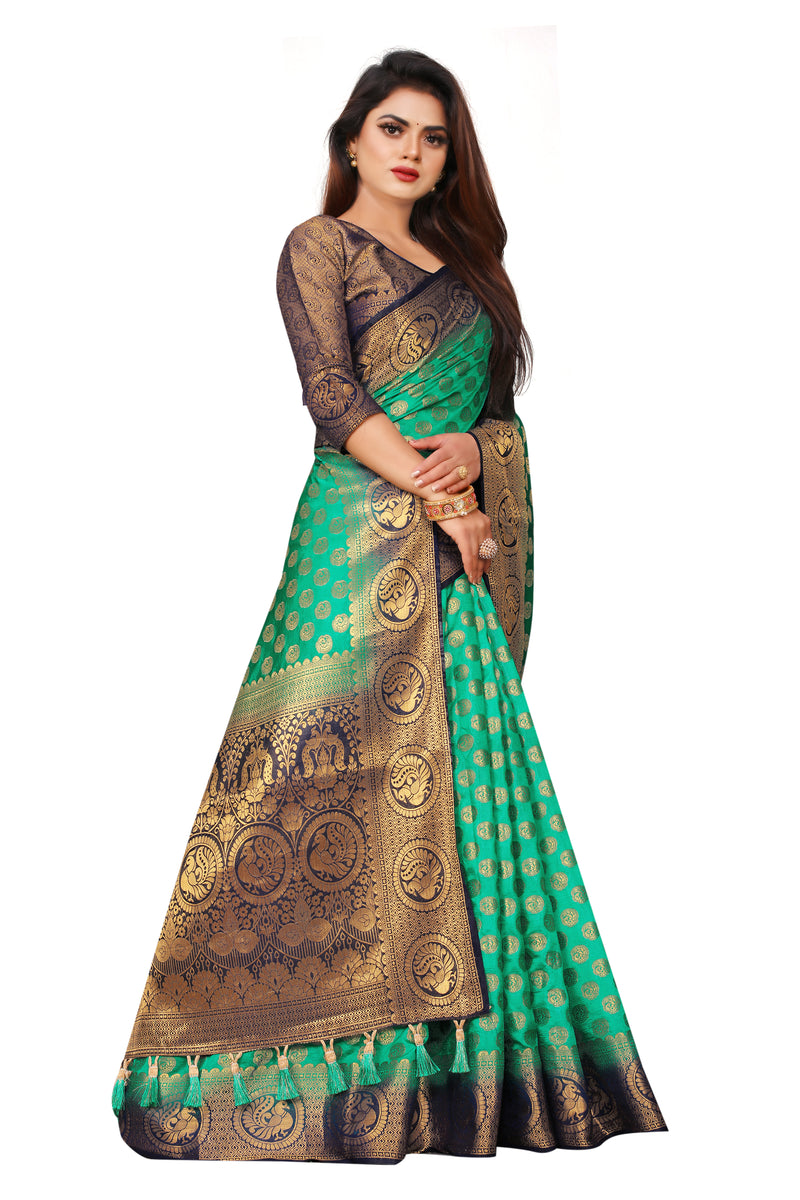RAMA-NAVY BLUE JACQUARD BALATON SILK SAREE WITH GOLD JARI BUTTI