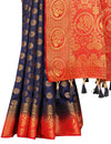 ROYAL BLUE-RED JACQUARD BALATON SILK SAREE WITH GOLD JARI BUTTI