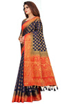 ROYAL BLUE-RED JACQUARD BALATON SILK SAREE WITH GOLD JARI BUTTI