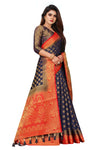 ROYAL BLUE-RED JACQUARD BALATON SILK SAREE WITH GOLD JARI BUTTI