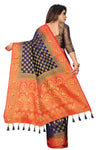 ROYAL BLUE-RED JACQUARD BALATON SILK SAREE WITH GOLD JARI BUTTI