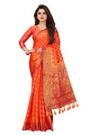 RUST-RED JACQUARD BALATON SILK SAREE WITH GOLD JARI BUTTI