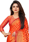 RUST-RED JACQUARD BALATON SILK SAREE WITH GOLD JARI BUTTI