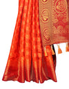 RUST-RED JACQUARD BALATON SILK SAREE WITH GOLD JARI BUTTI