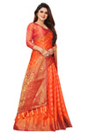 RUST-RED JACQUARD BALATON SILK SAREE WITH GOLD JARI BUTTI