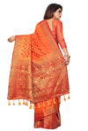 RUST-RED JACQUARD BALATON SILK SAREE WITH GOLD JARI BUTTI