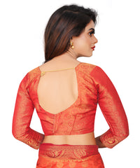 RUST-RED JACQUARD BALATON SILK SAREE WITH GOLD JARI BUTTI