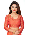 RUST-RED JACQUARD BALATON SILK SAREE WITH GOLD JARI BUTTI