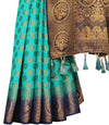 SKY-NAVY BLUE JACQUARD BALATON SILK SAREE WITH GOLD JARI BUTTI