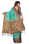 SKY-NAVY BLUE JACQUARD BALATON SILK SAREE WITH GOLD JARI BUTTI