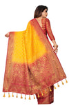 YELLOW-RED JACQUARD BALATON SILK SAREE WITH GOLD JARI BUTTI
