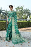 MOR PICH JACQUARD ORGANZA MENO SILK SAREE WITH JARI BUTTI
