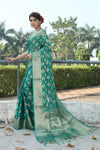 MOR PICH JACQUARD ORGANZA MENO SILK SAREE WITH JARI BUTTI