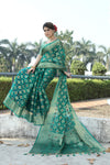 MOR PICH JACQUARD ORGANZA MENO SILK SAREE WITH JARI BUTTI