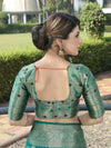 MOR PICH JACQUARD ORGANZA MENO SILK SAREE WITH JARI BUTTI