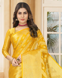 YELLOW JACQUARD ORGANZA SILK SAREE WITH ANMOL JARI BUTTI