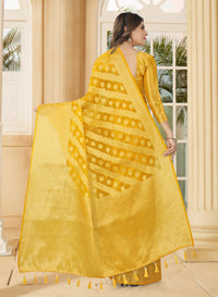 YELLOW JACQUARD ORGANZA SILK SAREE WITH ANMOL JARI BUTTI