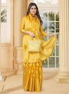 YELLOW JACQUARD ORGANZA SILK SAREE WITH ANMOL JARI BUTTI