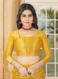 YELLOW JACQUARD ORGANZA SILK SAREE WITH ANMOL JARI BUTTI
