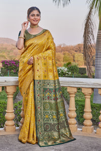 Radiant Yellow Cotton Silk Saree with Rich Green Zari Pallu & Blouse