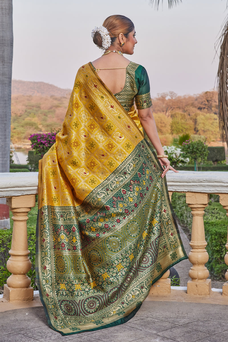 Radiant Yellow Cotton Silk Saree with Rich Green Zari Pallu & Blouse
