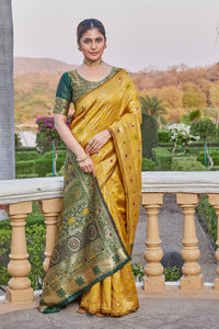 Radiant Yellow Cotton Silk Saree with Rich Green Zari Pallu & Blouse