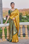 Radiant Yellow Cotton Silk Saree with Rich Green Zari Pallu & Blouse