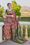 Maroon-Green Banarasi Cotton Silk Saree with Rich Zari Work