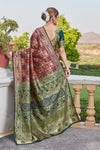 Maroon-Green Banarasi Cotton Silk Saree with Rich Zari Work