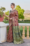 Maroon-Green Banarasi Cotton Silk Saree with Rich Zari Work
