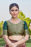 Maroon-Green Banarasi Cotton Silk Saree with Rich Zari Work