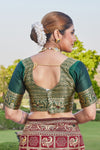 Maroon-Green Banarasi Cotton Silk Saree with Rich Zari Work