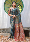 MOR PEACH-MARRON JACQUARD LITCHI SILK SAREE WITH TRADITIONL JARI