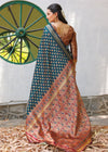 MOR PEACH-MARRON JACQUARD LITCHI SILK SAREE WITH TRADITIONL JARI