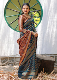 MOR PEACH-MARRON JACQUARD LITCHI SILK SAREE WITH TRADITIONL JARI
