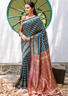 MOR PEACH-MARRON JACQUARD LITCHI SILK SAREE WITH TRADITIONL JARI