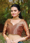 MOR PEACH-MARRON JACQUARD LITCHI SILK SAREE WITH TRADITIONL JARI